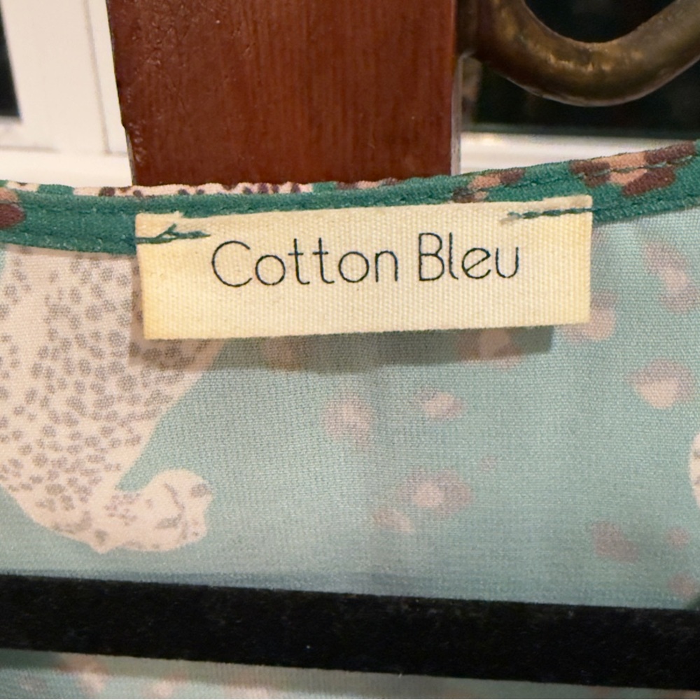 Cotton Bleu Oversized Small Green Leopard Blouse Boutique Preppy Chic  Bougie - Picture 2 of 8